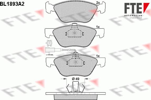 FTE BL1893A2 - Комплект спирачно феродо, дискови спирачки vvparts.bg