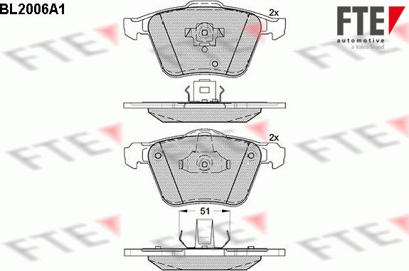 FTE BL2006A1 - Комплект спирачно феродо, дискови спирачки vvparts.bg