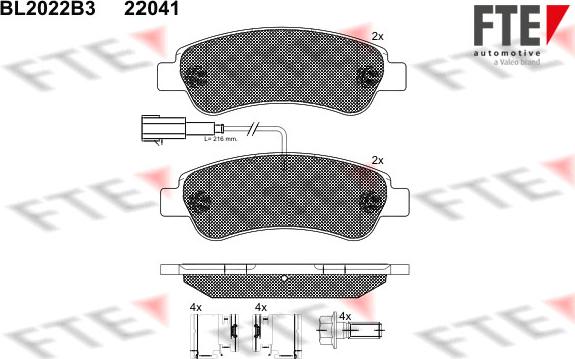 FTE BL2022B3 - Комплект спирачно феродо, дискови спирачки vvparts.bg