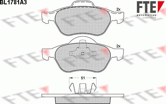 FTE BL1781A3 - Комплект спирачно феродо, дискови спирачки vvparts.bg