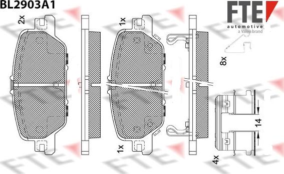 FTE 9011145 - Комплект спирачно феродо, дискови спирачки vvparts.bg