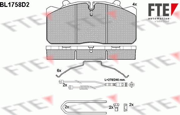 FTE BL1758D2 - Комплект спирачно феродо, дискови спирачки vvparts.bg