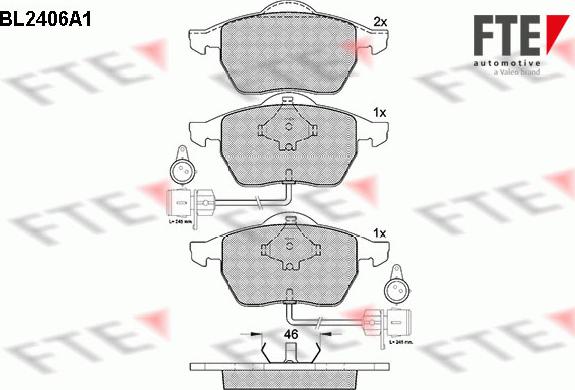 FTE BL2406A1 - Комплект спирачно феродо, дискови спирачки vvparts.bg