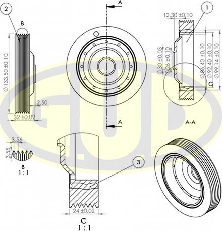 G.U.D. GCP701156 - Ремъчна шайба, колянов вал vvparts.bg