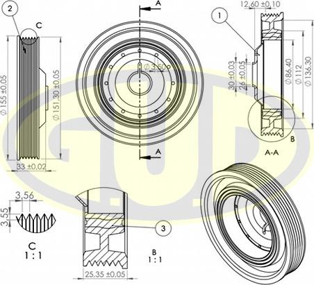 G.U.D. GCP702063 - Ремъчна шайба, колянов вал vvparts.bg