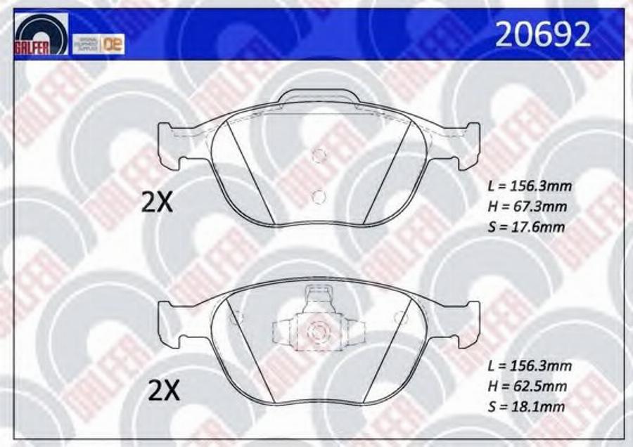 Galfer 20692 - Комплект спирачно феродо, дискови спирачки vvparts.bg