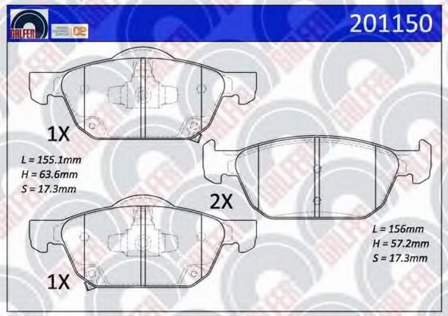 Galfer 201150 - Комплект спирачно феродо, дискови спирачки vvparts.bg