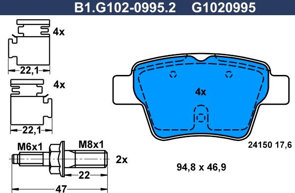 Galfer B1.G102-0995.2 - Комплект спирачно феродо, дискови спирачки vvparts.bg