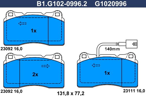 Galfer B1.G102-0996.2 - Комплект спирачно феродо, дискови спирачки vvparts.bg