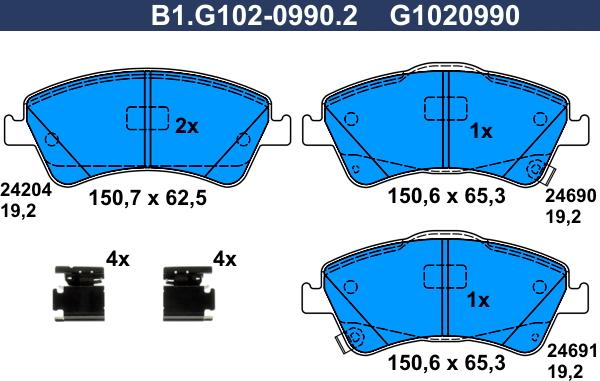 Galfer B1.G102-0990.2 - Комплект спирачно феродо, дискови спирачки vvparts.bg