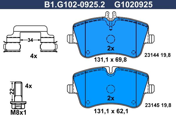 Galfer B1.G102-0925.2 - Комплект спирачно феродо, дискови спирачки vvparts.bg