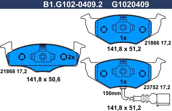 Galfer B1.G102-0409.2 - Комплект спирачно феродо, дискови спирачки vvparts.bg