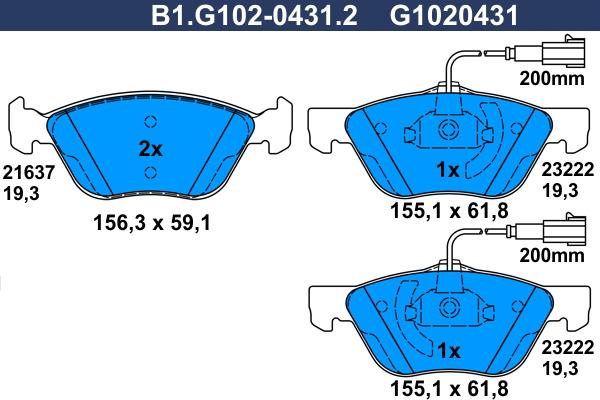 Galfer B1.G102-0431.2 - Комплект спирачно феродо, дискови спирачки vvparts.bg