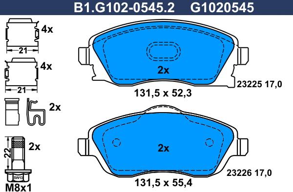 Galfer B1.G102-0545.2 - Комплект спирачно феродо, дискови спирачки vvparts.bg