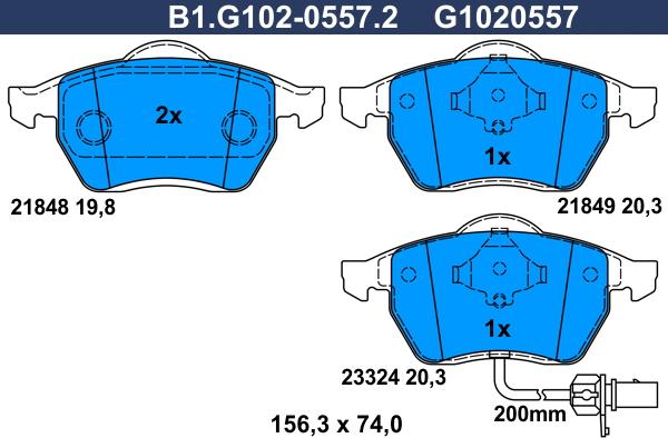 Galfer B1.G102-0557.2 - Комплект спирачно феродо, дискови спирачки vvparts.bg