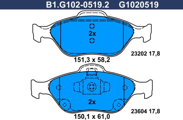 Galfer B1.G102-0519.2 - Комплект спирачно феродо, дискови спирачки vvparts.bg