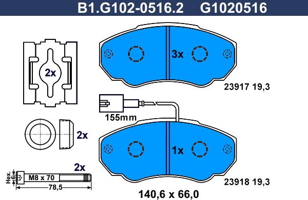 Galfer B1.G102-0516.2 - Комплект спирачно феродо, дискови спирачки vvparts.bg