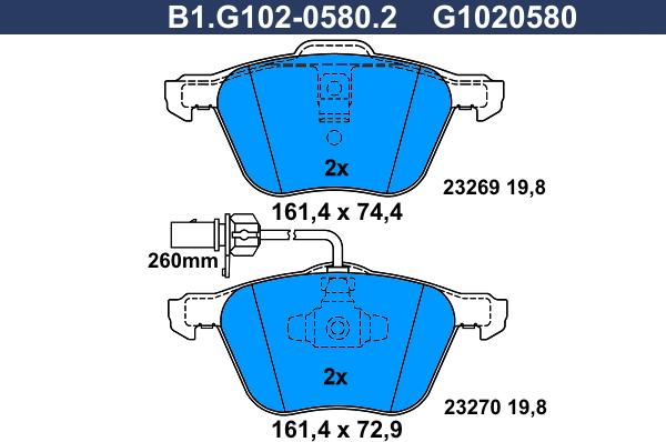 Galfer B1.G102-0580.2 - Комплект спирачно феродо, дискови спирачки vvparts.bg