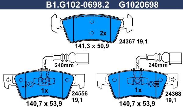 Galfer B1.G102-0698.2 - Комплект спирачно феродо, дискови спирачки vvparts.bg