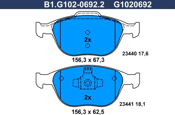 Galfer B1.G102-0692.2 - Комплект спирачно феродо, дискови спирачки vvparts.bg