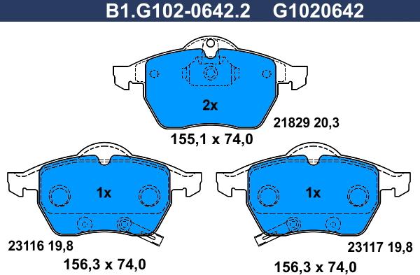 Galfer B1.G102-0642.2 - Комплект спирачно феродо, дискови спирачки vvparts.bg