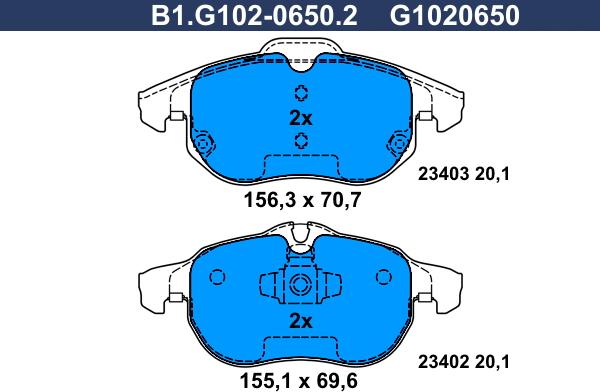 Galfer B1.G102-0650.2 - Комплект спирачно феродо, дискови спирачки vvparts.bg