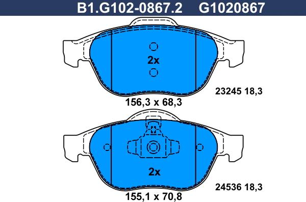 Galfer B1.G102-0867.2 - Комплект спирачно феродо, дискови спирачки vvparts.bg