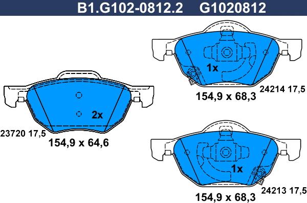 Galfer B1.G102-0812.2 - Комплект спирачно феродо, дискови спирачки vvparts.bg