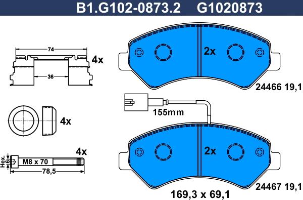 Galfer B1.G102-0873.2 - Комплект спирачно феродо, дискови спирачки vvparts.bg