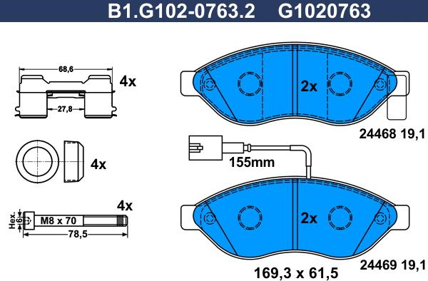 Galfer B1.G102-0763.2 - Комплект спирачно феродо, дискови спирачки vvparts.bg