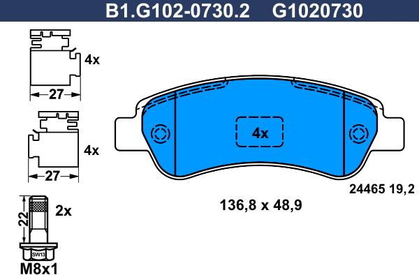 Galfer B1.G102-0730.2 - Комплект спирачно феродо, дискови спирачки vvparts.bg