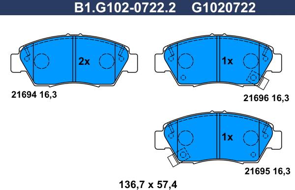 Galfer B1.G102-0722.2 - Комплект спирачно феродо, дискови спирачки vvparts.bg