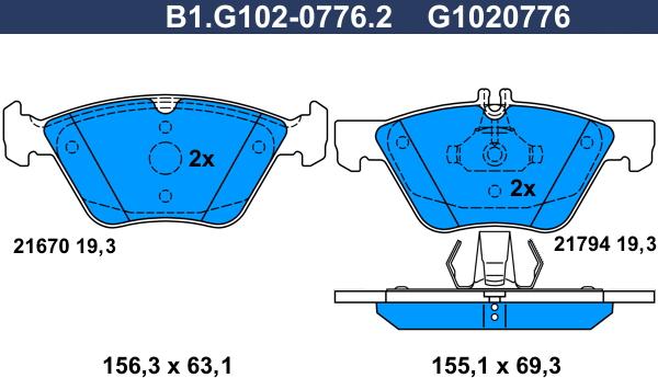 Galfer B1.G102-0776.2 - Комплект спирачно феродо, дискови спирачки vvparts.bg