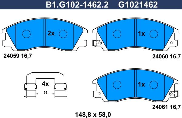 Galfer B1.G102-1462.2 - Комплект спирачно феродо, дискови спирачки vvparts.bg