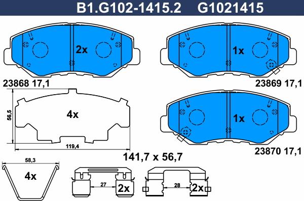 Galfer B1.G102-1415.2 - Комплект спирачно феродо, дискови спирачки vvparts.bg