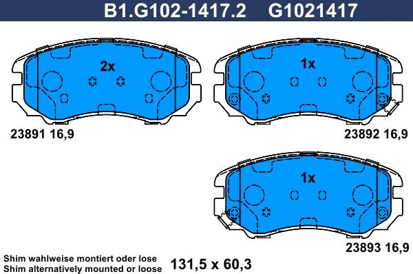 Galfer B1.G102-1417.2 - Комплект спирачно феродо, дискови спирачки vvparts.bg