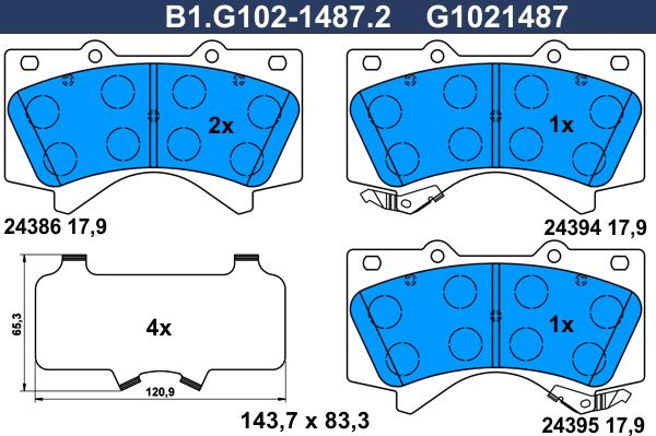 Galfer B1.G102-1487.2 - Комплект спирачно феродо, дискови спирачки vvparts.bg