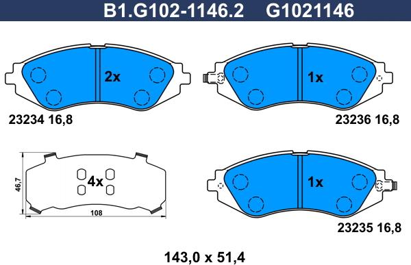 Galfer B1.G102-1146.2 - Комплект спирачно феродо, дискови спирачки vvparts.bg