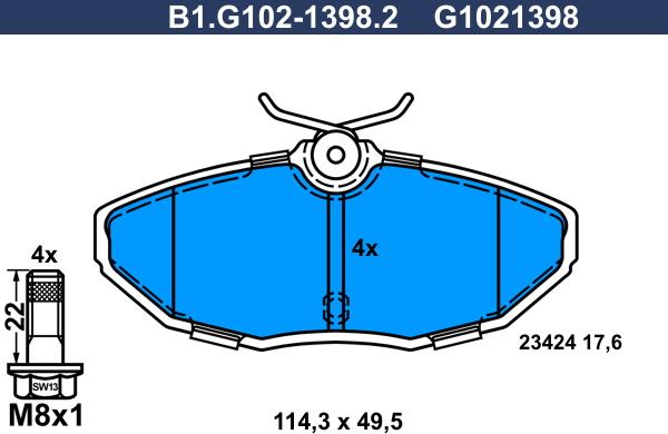 Galfer B1.G102-1398.2 - Комплект спирачно феродо, дискови спирачки vvparts.bg