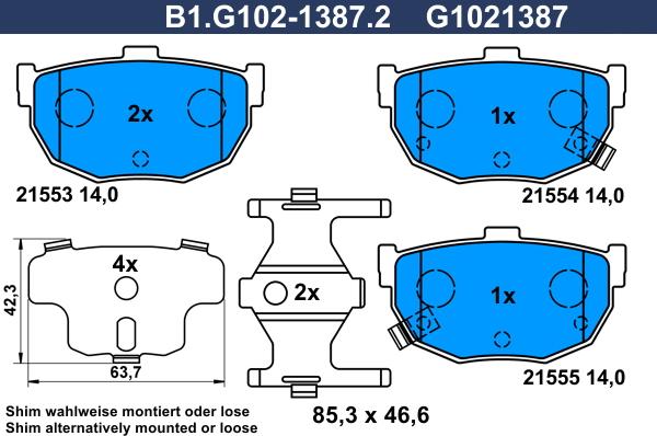 Galfer B1.G102-1387.2 - Комплект спирачно феродо, дискови спирачки vvparts.bg