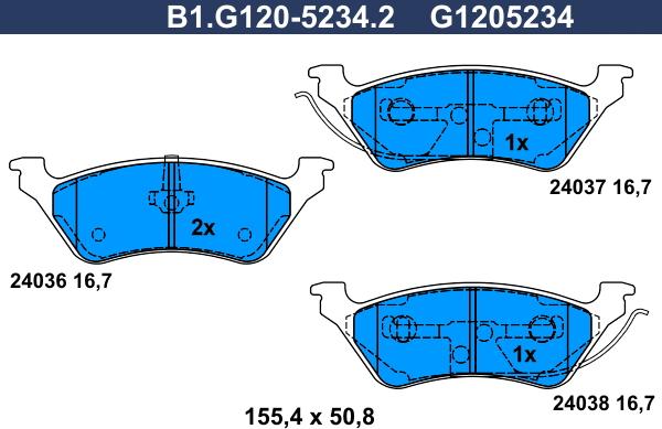 Galfer B1.G120-5234.2 - Комплект спирачно феродо, дискови спирачки vvparts.bg