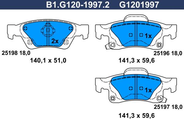 Galfer B1.G120-1997.2 - Комплект спирачно феродо, дискови спирачки vvparts.bg