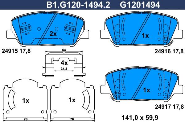 Galfer B1.G120-1494.2 - Комплект спирачно феродо, дискови спирачки vvparts.bg