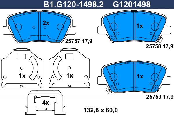 Galfer B1.G120-1498.2 - Комплект спирачно феродо, дискови спирачки vvparts.bg