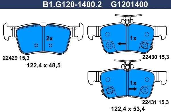 Galfer B1.G120-1400.2 - Комплект спирачно феродо, дискови спирачки vvparts.bg