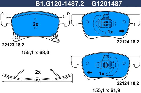 Galfer B1.G120-1487.2 - Комплект спирачно феродо, дискови спирачки vvparts.bg