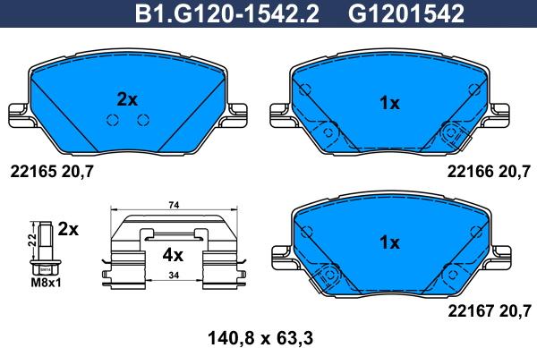 Galfer B1.G120-1542.2 - Комплект спирачно феродо, дискови спирачки vvparts.bg