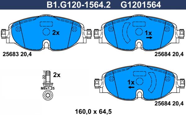 Galfer B1.G120-1564.2 - Комплект спирачно феродо, дискови спирачки vvparts.bg