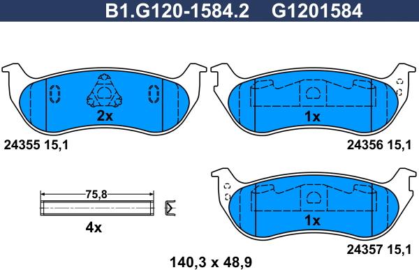 Galfer B1.G120-1584.2 - Комплект спирачно феродо, дискови спирачки vvparts.bg