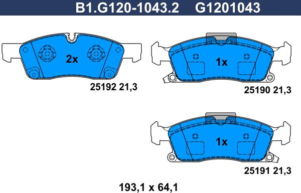 Galfer B1.G120-1043.2 - Комплект спирачно феродо, дискови спирачки vvparts.bg